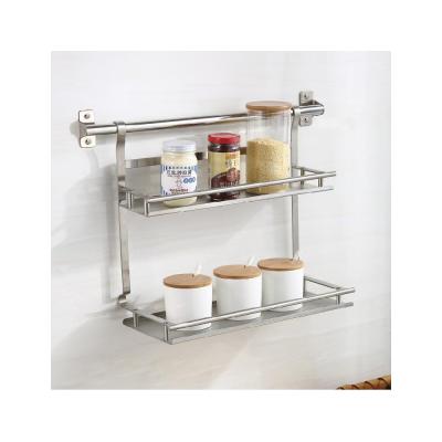 China Viable Kitchen Spice Rack Stainless Steel Spice Storage Rack Seasoning Rack 2 Layer Wall Mount Spice Rack for sale