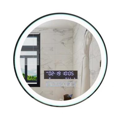 China Customizable Dual 80 Diameter Magnifying Touch Screen / Smart LED Light / Defogging / Time-Temperature / Frameless Wall Mounted Bathroom Mirror for sale