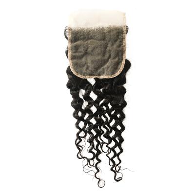 China Brazilian Human Hair Natural Color Deep Curly 4x4 Lace Transparent Swiss Closure With Bundles Natural Color 4*4 Deep Curly for sale