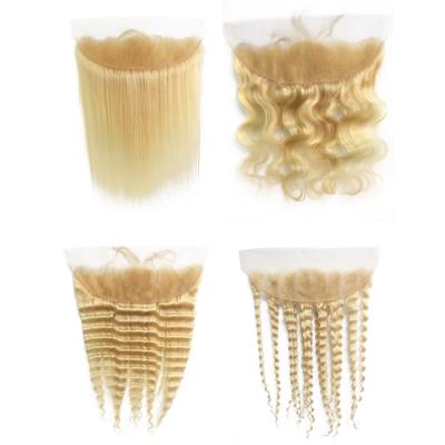 China Wholesale 613 Water Wave Brazilian Blonde Straight Body Wave Virgin 13x4 Transparent Lace Headbands With Baby Hair for sale