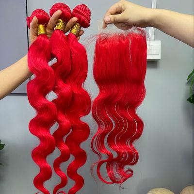 China Red Body Wave Bundles Raw Hair With Match 5*5 Lace Closure High Grade Quality Wholesale Price Transparent Body Wave for sale