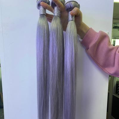 China Wholesale Silky Straight Brazilian Virgin Hair Gray Straight Wave Cuticle Aligned Bundle With Closure for sale