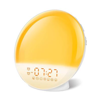 China Wake up light sunrise alarm clock wake up light sunrise and sunset simulation dual alarms and sleep function 7 color atmosphere lamp for sale