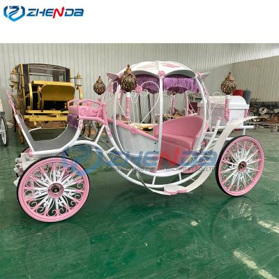 China Wedding Amusement Park Photography Party Event Decoration Pink Pumpkin Horse Carriage Cute Guided Cinderella Princess Touring Horse Drawn Carriage For Sale for sale