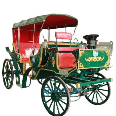 China Q235B Steel Structure Frame And Galvanized Tube New Product Green 4 Wheel Horse Carriage Princess Tourist Carriage Electric Sightseeing Trolley With Shed for sale