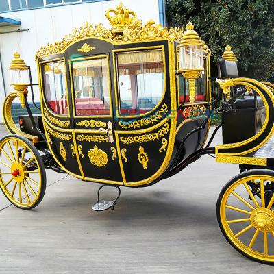 China Wedding Princess Royal Horse Carriage Luxury Elegant Wedding Guided Horse-drawn Carriage Amusement Park Photography Party Event Decoration Black for sale