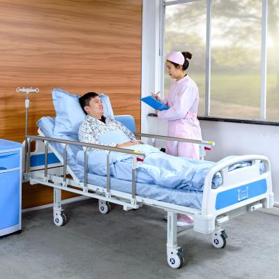 China Commercial Furniture A2k Cranks 2 Casters 2 Function Folding Medical Clinic Metal Adjustable Manual Patient Caregiver Hospital Bed for sale