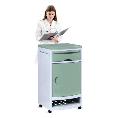 China ABS SKS003 Modern Hospital Room Furniture Movable Plastic Medical Bedside Table With Wheels for sale