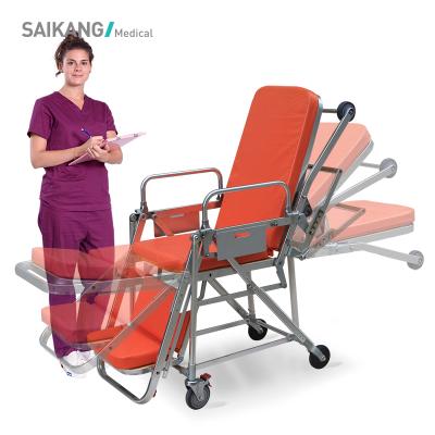 China Modern SKB039(E)Adjustable Folding Patient Metal Medical Chair Transport Hospital Ambulance Emergency Stretcher Trolley Manufacturers for sale