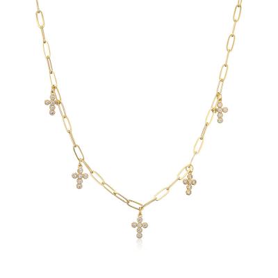 China European hot sale Europe and America short-neck necklace copper plated small gold real micro-zircon cross necklace for sale