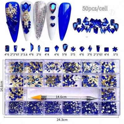 China 3d Nail Art DIY Decoration Mix Diamond Shape Rhinestone Non Hot Fix Rhinestone For Nail Art Rhinestones Box for sale