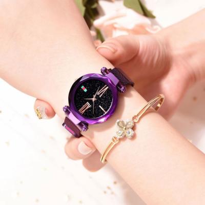 China Non-specific Geometric Surface Roman Numeral Quartz Watch Relogio Femin Luxury Ladies Mesh Magnet Starry Sky Women's Watch for sale