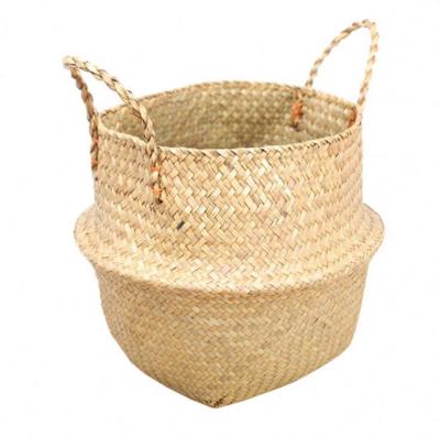 China Foldable European Flower Handmade Flower Pots Plants Basket Straw Pots Belly Portable Multifunctional Bamboo Storage Basket for sale