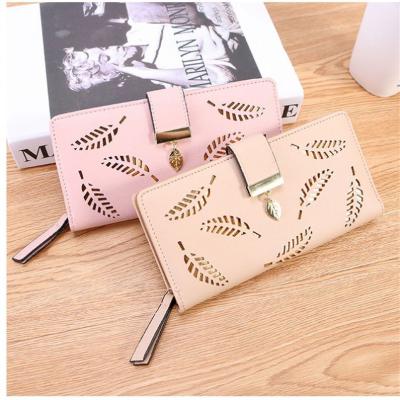 China As Picture Women Wallet Pu Leather Purse Wallet Gold Female Long Cavity Leaves Pocket Purse For Women Coin Purse Wallet for sale