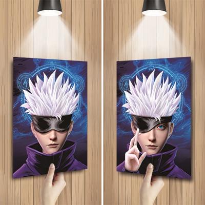 China Gojo Satoru Jujutsu Kaisen 3D Printing Anime Poster Wall Art Painting Customize Cartoon 3D Print Eco-Friendly Lenticular Painting for sale