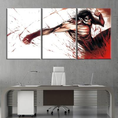 China Waterproof+ECO-Friendly 3panels Abstract Wall Art Anime Character Attack on Home Wall Art Comics Oil Paintings Titan Poster Decor Attack Titan Canvas for sale