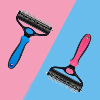 China Viable 2 in 1 Dual Function Hair Removal Pet Grooming Tools Stainless Steel Hair Cleaning Comb for Cat Dog for sale