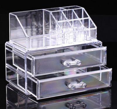 China Clear Cosmetic Jewellery Display Makeup Rack Organiser Box Case 2 Storage Drawer for sale