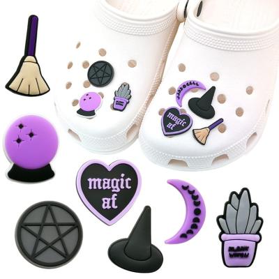 China Wholesale Hot Sale PVC Shoe Buckle Shoe Accessories Crystal Ball Broom Pattern Magic Shoe Buckle Shoe Charm Decoration Fit Sandals Wristbands for sale