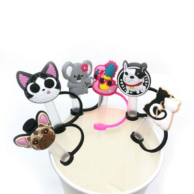 China Contemporary Straw Dog Cat Frog Cartoon Straw Cover Plugs Tips Covers Splash Proof Straw Tips Glass Cup Dustproof Charms Fit Tumbler for sale