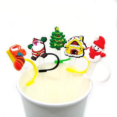 China Contemporary Straw Toppers Christmas Tree Santa Claus Straw Tips Drinking Dust Cover Splash Proof Straw Cover Cup Trinkets Wholesale Custom for sale