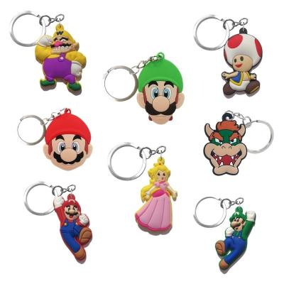 China Hot Custom Wholesale Silicon Rubber Keychain Game Character Mario Luigi Peach Wario Key Chain Holders Fit Kids Keys Accessories Gift for sale