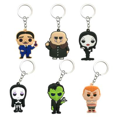 China Addams Family Movies Cartoon Figure Keychain Wholesale Custom Keychains Soft Rubber Key Holder Fit Men Women Key Bag Charms for sale