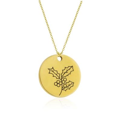 China FASHIONABLE 18K Gold Plating Stainless Steel Laser Print Circle Birth Flower Necklace Birthday Flowers Jewelry Fast Delivery for sale