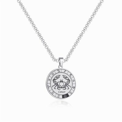 China FASHIONABLE Fast Delivery Horoscope Jewelry Stainless Steel 18K Gold Plating Laser Printing Circle Horoscope Silver Necklace for sale