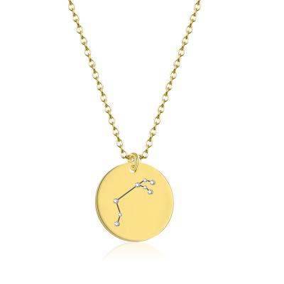 China FASHIONABLE Fast Delivery Horoscope Jewelry 18K Gold Plating Laser Print Gold Circle Diamond Twelve Horoscope Necklace for sale