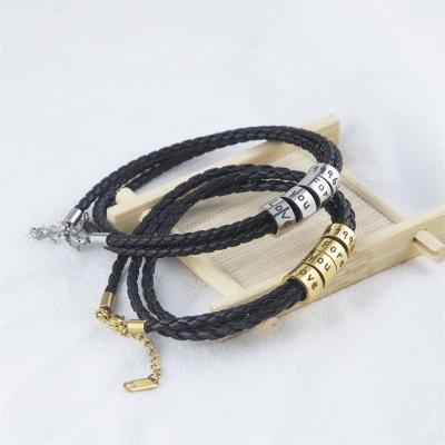 China FASHIONABLE Fast Delivery Fashion Jewelry Stainless Steel 18k Gold Plating Custom Skin Rope Beads Custom Name Bracelets For Family for sale