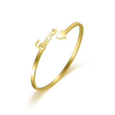 China 18k Gold Plating Stainless Steel Fashion Border Custom Jewelry Sales Adjustable 3mm Heart Name Bracelets Open Adjustable Bracelets for sale