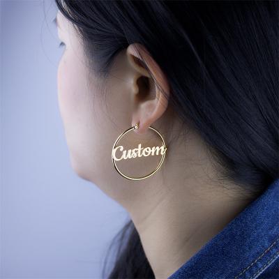 China Hot-selling Fashion FASHION Amazon Jewelry Stainless Steel 18K Gold Plating Custom Custom Around Name Horizontal Closed Earring for sale