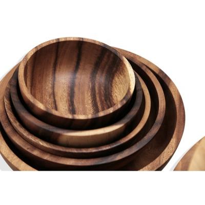 China Sustainable Salad Server Tableware Wooden Salad Serving Bowls Logo Cooking Acacia Wooden Bowl Custom Made for sale