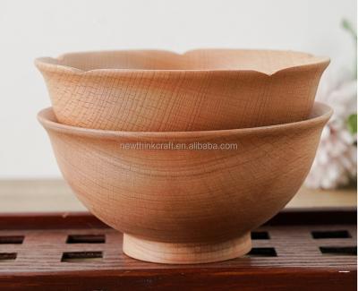 China Sustainable Amazon Hotselling Natural Wooden Bowls Solid Beech Wood Salad Dishes for sale