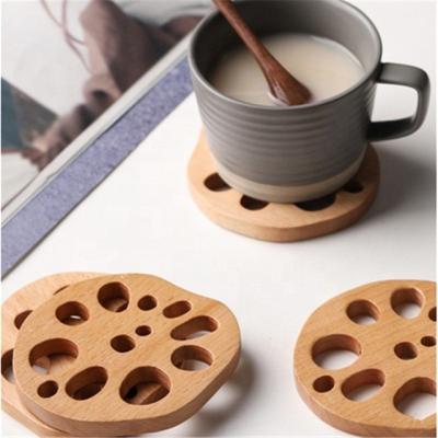 China Minimalist Creative Wooden Cup Coasters Insulation Mat Wooden Tea Cups Stand Beech Lotus Root Slices Coasters Tea Cups Mats for sale