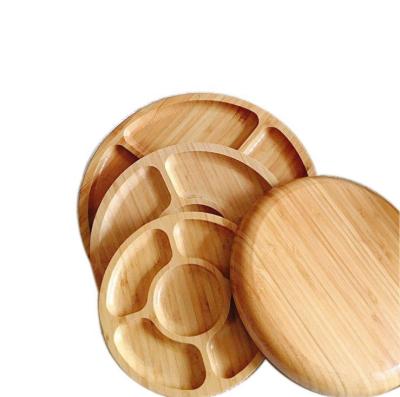 China 5 Compartments Sustainable Round Cheap Dry Bamboo Wooden Snack Divider Tray Fruit Serving Dishes for sale