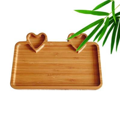 China Sustainable hotsale natural bamboo dining dishes serving food trays bamboo baby dishware heart shape dish for sale