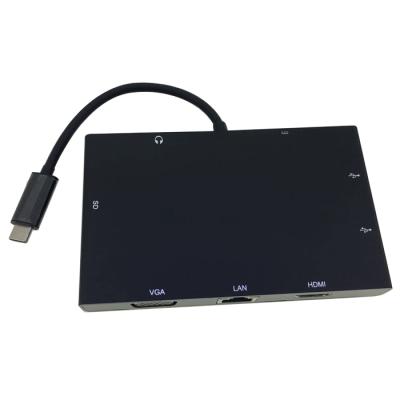 China Type c 8 in 1 type c to hdmi vga lan sd usb 3.0 audio type c 8 type in 1 adapter for sale