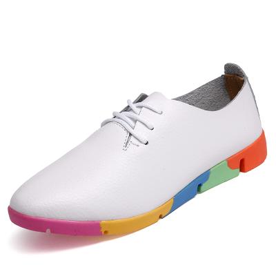 China TPR outsole ladies shoes lightweight white leather colored sports shoes wholesale flats cheap price for sale