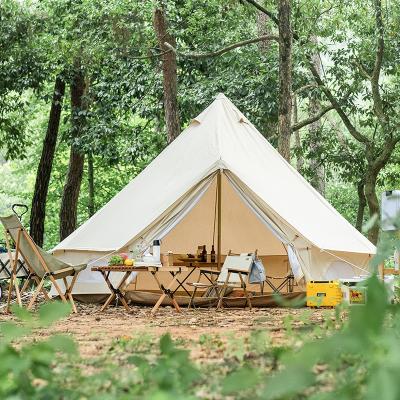 China Bell Yurt Extended Type 5x5 M Large Tent Beige Canvas Waterproof Breathable Family Camping Outdoor Tent for sale