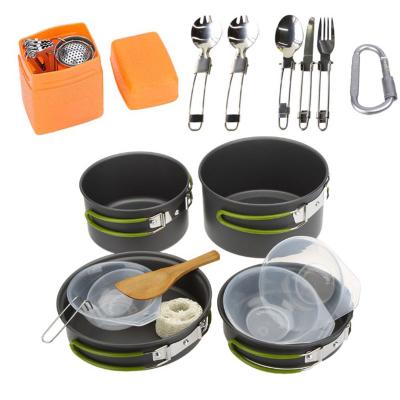 China Outdoor Camping Hiking Pot 17pcs Portable Aluminum Pan Kettle Camping Cookware Mini Stove Set For Backpacking for sale