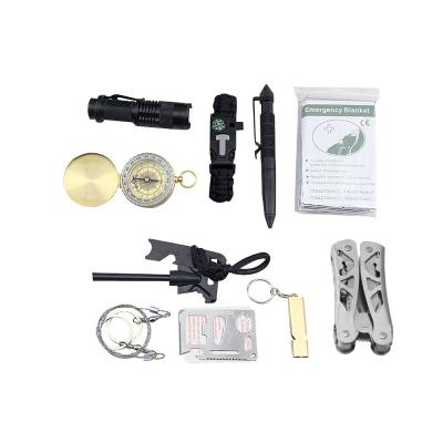 China Easy Carry Outdoor Tool Kit Tactical Earthquake Relief Survival Kits with Whistle Compass Flashlight Strap for sale