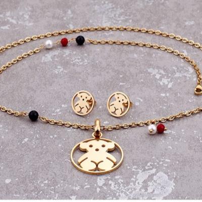 China European and American fashion 1 sets free shipping most price cheap fashion stainless steel necklace earrings back jewelry set for sale