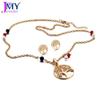 China European and American fashion necklace and earring tree shape stainless steel bride fashion jewelry set for sale