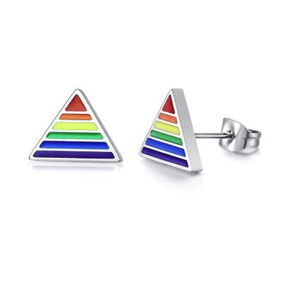 China Other Hot Sale Stainless Steel Earring Equilateral Triangle Rainbow Stud for sale