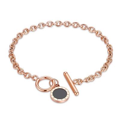 China Europe and America Customized Wholesale High Quality Rose Gold Plated Chain Round Brand Women's Stainless Steel Bracelet for sale