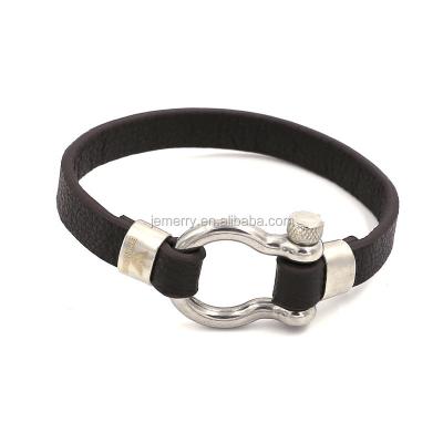 China Classic Screw In Horse Shoe Shackle Leather Wristband , Mens Black Leather Wristband Wristband Without Logo for sale