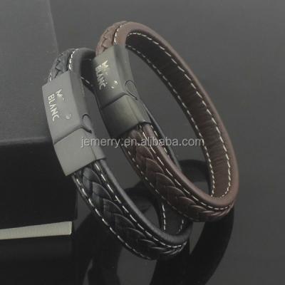 China Classic Men's Leather Bracelets Braided Magnetic Clasp Black Plated Luxury Men's Wrap Leather Bracelet for sale