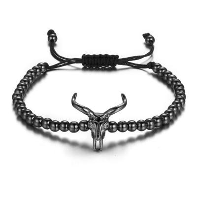 China Mens Trendy Old Fashion Jewelry American Western American Western Goat Skull Charm Bead Bracelet For Women for sale